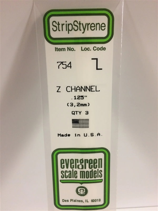 Evergreen Scale Models .125" 3.2mm Opaque White Polystyrene Z Channel