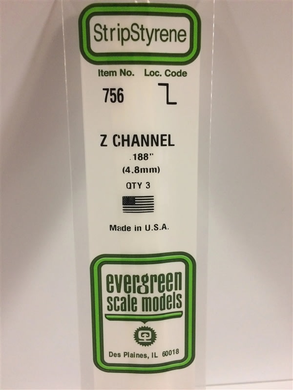 Evergreen Scale Models .188" 4.8mm Opaque White Polystyrene Z Channel
