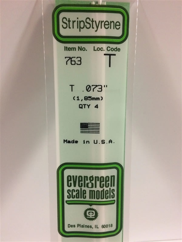 Evergreen Scale Models .073" 1.85mm Opaque White Polystyrene T Shape