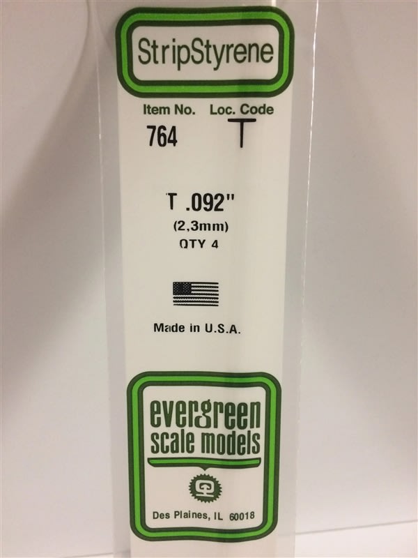 Evergreen Scale Models .092" 2.3mm Opaque White Polystyrene T Shape