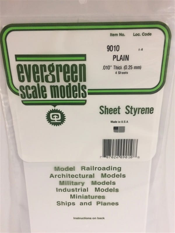 Evergreen Scale Models .010" (.25mm) Plain Opaque White Polystyrene Sheet