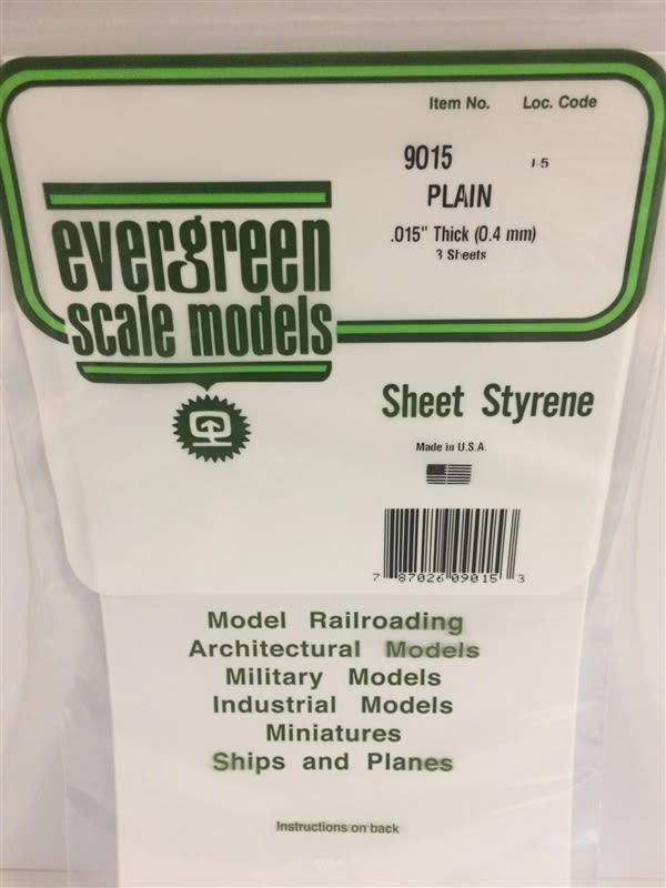 Evergreen Scale Models .015" (.38mm) Plain Opaque White Polystyrene Sheet