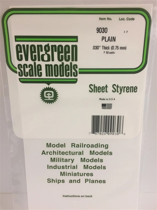 Evergreen Scale Models .030" (.75mm) Plain Opaque White Polystyrene Sheet