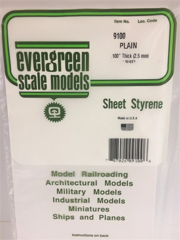 Evergreen Scale Models .100" (2.5mm) Plain Opaque White Polystyrene Sheet