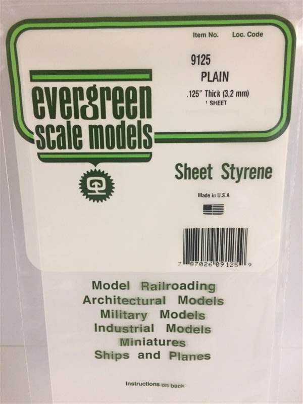Evergreen Scale Models .125" (3.2mm) Plain Opaque White Polystyrene Sheet