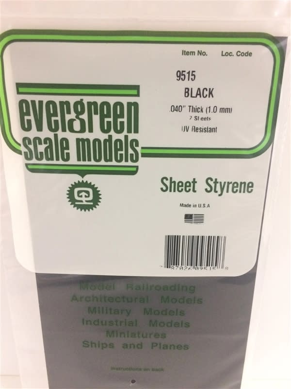 Evergreen Scale Models .040" Plain Opaque Black Polystyrene Sheet