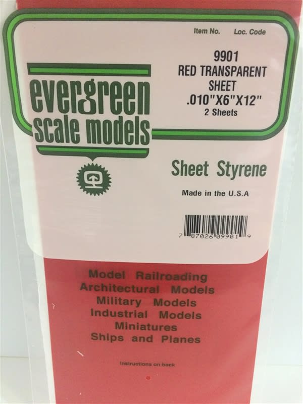 Evergreen Scale Models .010" Red Transparent Polystyrene Sheet
