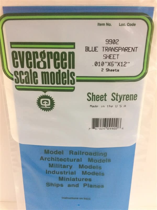 Evergreen Scale Models .010" Blue Transparent Polystyrene Sheet