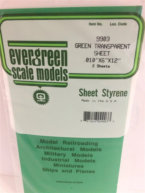 Evergreen Scale Models .010" Green Transparent Polystyrene Sheet