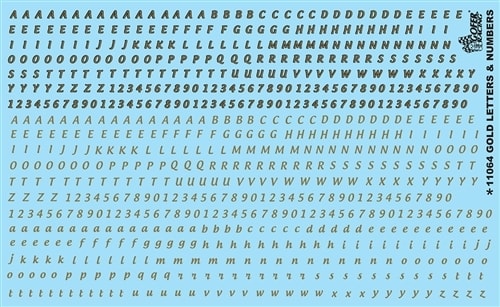 Gold Letters and Numbers Decal Sheet (1/25 or 1/24)