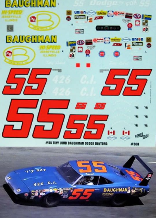 Tiny Lund Baughman 1969 Dodge Daytona #55 Decal (1/25)