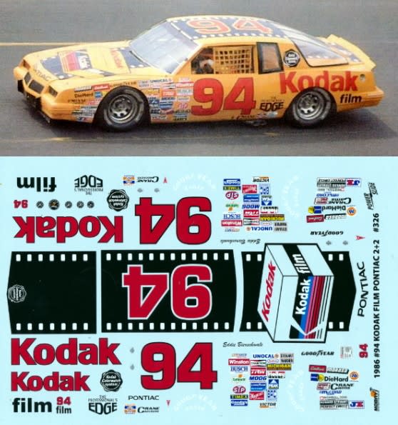 1986 #94 Eddie Bierschwale "Kodak Film" Pontiac 2 + 2  Decals (1/24)
