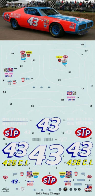 1972-73 #43 Richard Petty "STP" Charger Decals (1/25) - Overstock
