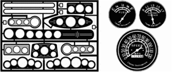 Street Rod Gauge Panels: classic style faces, clear letters on black background
