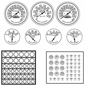 Gauge Bezels: Classic style faces, black letters on clear background