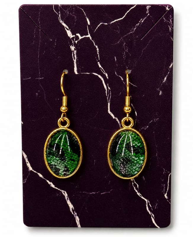 Gold Earrings with Jade color Python skin