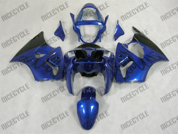Kawasaki ZX6R Black Flame on Metallic Blue Fairings