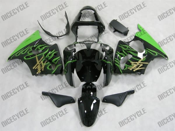 Kawasaki ZX6R Electric Green Flames Fairings Kawasaki ZX6R Electric Green Flames Fairings