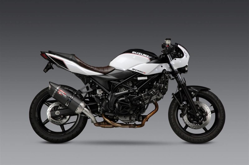 Yoshimura Suzuki SV650X (19-24) AT2 Stainless Slip-On Exhaust, w/ Carbon Fiber Muffler