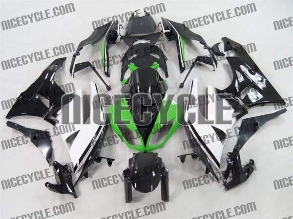 White/Black/Green Kawasaki ZX6R Fairings White/Black/Green Kawasaki ZX6R Fairings