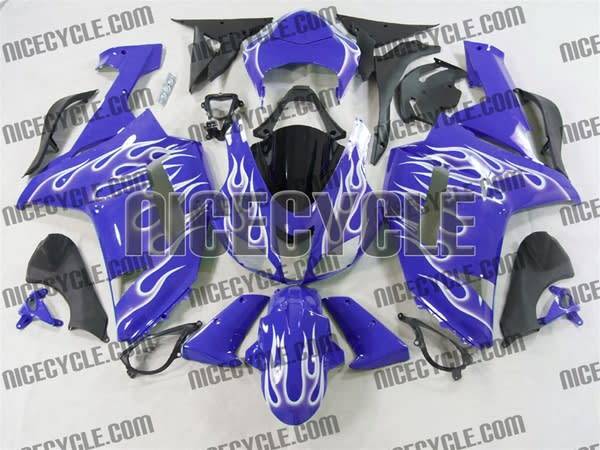 Kawasaki ZX6R White Fire on Blue Fairings