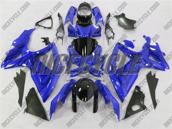 Suzuki GSX-R 600 750 Black Fire on Candy Blue Motorcycle Fairings Suzuki GSX-R 600 750 Black Fire on Candy Blue Motorcycle Fairings