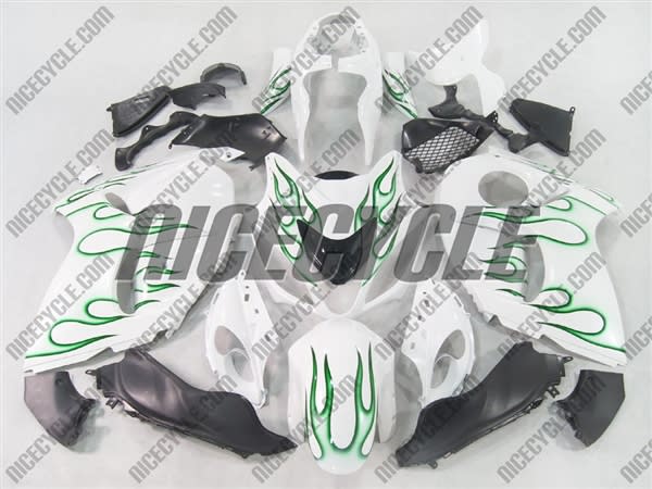 Suzuki GSX-R 1300 Hayabusa White/Green Flames Fairings Suzuki GSX-R 1300 Hayabusa White/Green Flames Fairings