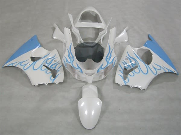 Kawasaki ZX6R White/Blue Flame Fairings