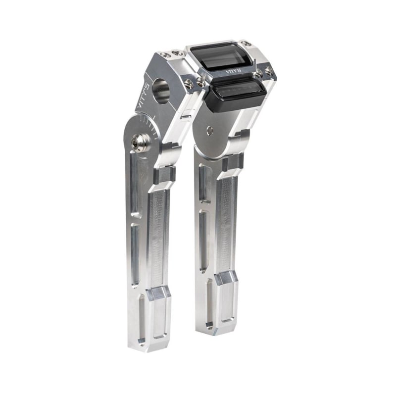 Brocks Harley-Davidson Adjustable 8in Riser Silver for 1-1/8in Bar Clamp with Digital Gauge Housing (See Fitment) Brocks Harley-Davidson Adjustable 8in Riser Silver for 1-1/8in Bar Clamp with Digital Gauge Housing (See Fitment)