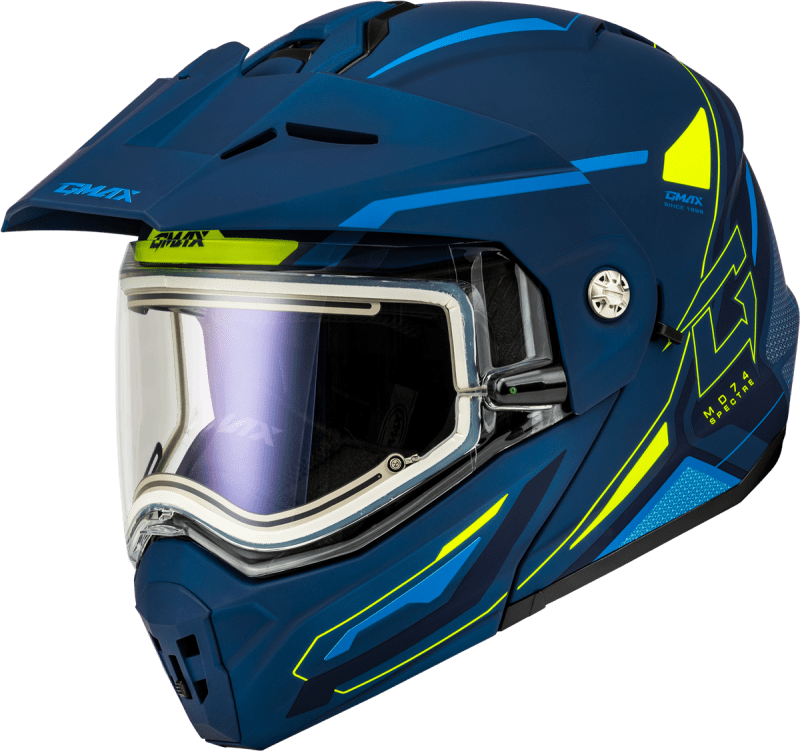 GMAX MD-74S SPECTRE SNOW HELMET W/ ELEC SHIELD MATTE BLUE/GRN GMAX MD-74S SPECTRE SNOW HELMET W/ ELEC SHIELD MATTE BLUE/GRN