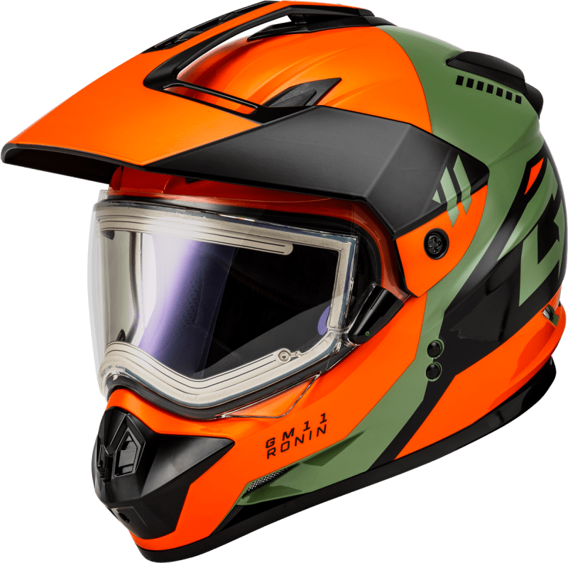 GMAX GM-11S RONINNOW HELMET W/ ELECHLD ORANGE/GREEN/BLACK GMAX GM-11S RONINNOW HELMET W/ ELECHLD ORANGE/GREEN/BLACK
