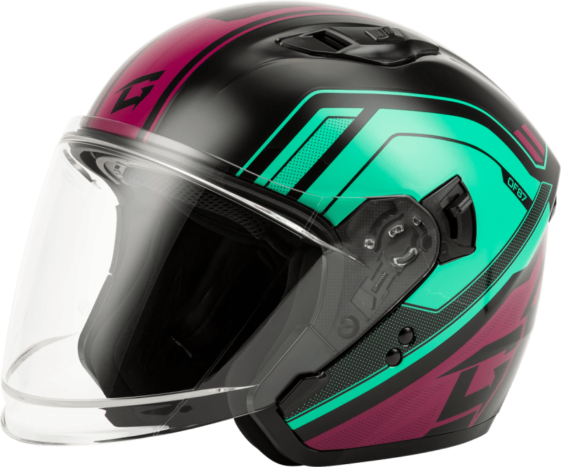 GMAX OF-87 DUKE HELMET W/LED LIGHT BLK/AQUA/CORAL GMAX OF-87 DUKE HELMET W/LED LIGHT BLK/AQUA/CORAL