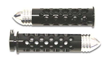 Anodized Black Straight Grips for Suzuki with Round Holes and Pointed End Caps (Product Code #A3005B)