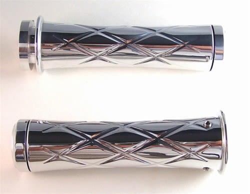 Polished Curved Grips for Kawasaki Models CrissCross Edition With Pointed Ends (product code #A3261) Polished Curved Grips for Kawasaki Models CrissCross Edition With Pointed Ends (product code #A3261)