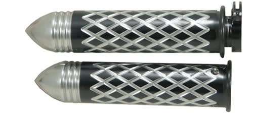 Anodized Black Straight Diamond Cut Grips with Ribbed Pointed Ends fits GSXR 600/750/1000/Hayabusa, Katana, B-King (product code: A4036BPR) Anodized Black Straight Diamond Cut Grips with Ribbed Pointed Ends fits GSXR 600/750/1000/Hayabusa, Katana, B-King (product code: A4036BPR)