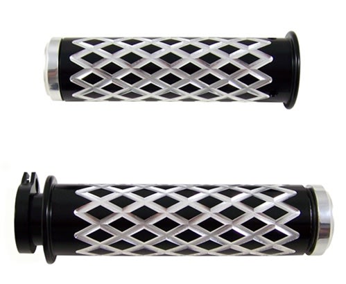 Anodized Black Grips Curved Diamond Cut with Flat Ends for Suzuki GSXR 600/750/1000 (96-10), Hayabusa (99-10), Katana (all years) (product code: A4037BF) Anodized Black Grips Curved Diamond Cut with Flat Ends for Suzuki GSXR 600/750/1000 (96-10), Hayabusa (99-10), Katana (all years) (product code: A4037BF)