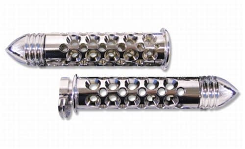 Polished Straight Grips with Holes & Pointed Ribbed ends for Kawasaki ZX6, ZX7, ZX9, ZX10, Z1000, ZX12, ZX14, ZX636 (Fits all years) (product code #A4039PR)