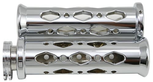 UNIVERSAL CHROME GRIPS WITH FLAT ENDS & DIAMOND CUT-OUT, SEE FITMENTS BELOW (PRODUCT CODE: CA4286) UNIVERSAL CHROME GRIPS WITH FLAT ENDS & DIAMOND CUT-OUT, SEE FITMENTS BELOW (PRODUCT CODE: CA4286)