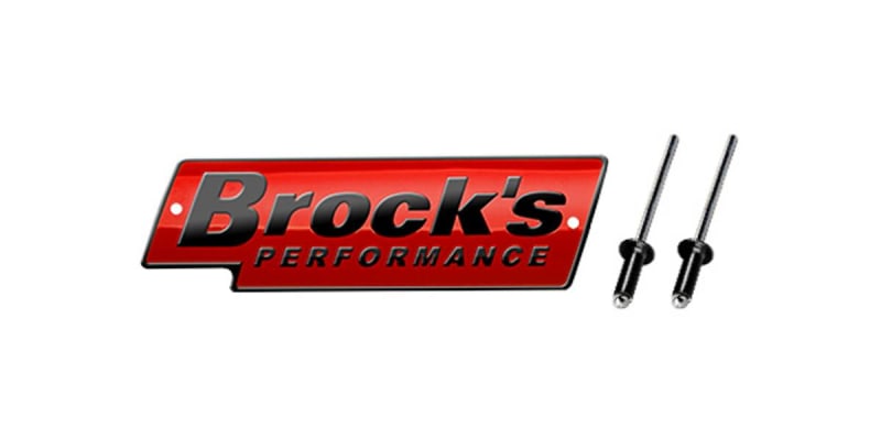 Brocks Brock's Performance Logo Plate 4in Red w/ Black Letters (Includes Rivets)
