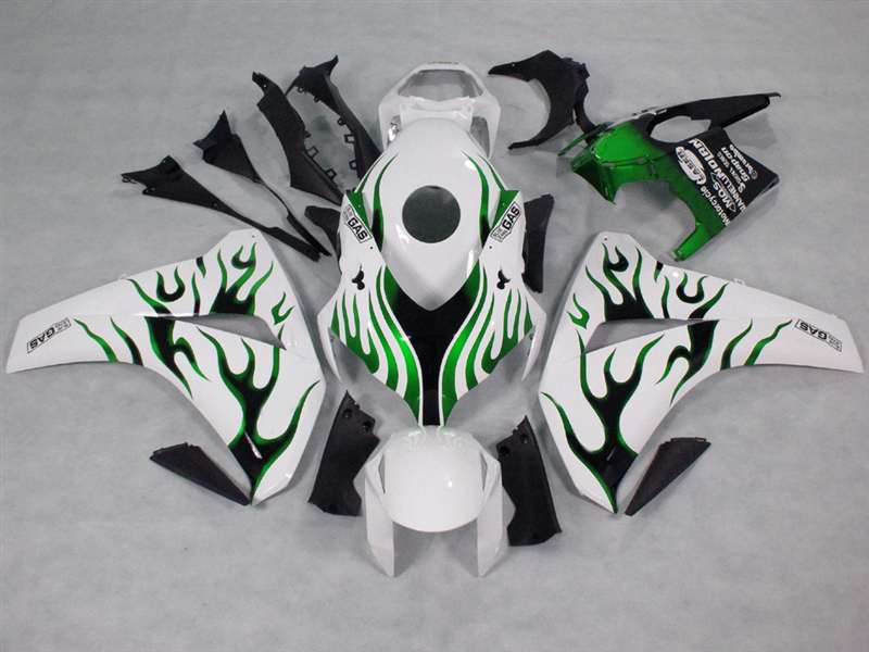 Motorcycle Fairings Kit - 2008-2011 Honda CBR 1000RR White/Green Flame Fairings | NH10811-11