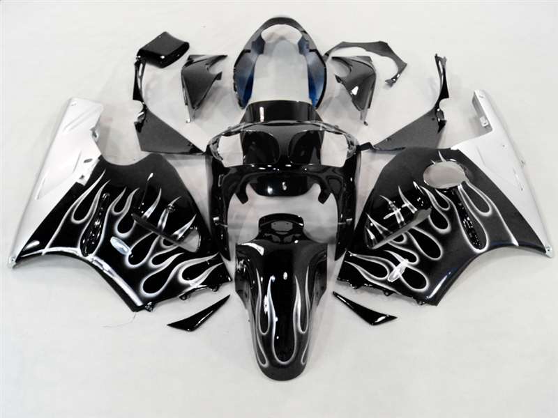 Motorcycle Fairings Kit - 2000-2001 Kawasaki ZX12R Black/Silver Flame Fairings | NK10001-15 Motorcycle Fairings Kit - 2000-2001 Kawasaki ZX12R Black/Silver Flame Fairings | NK10001-15