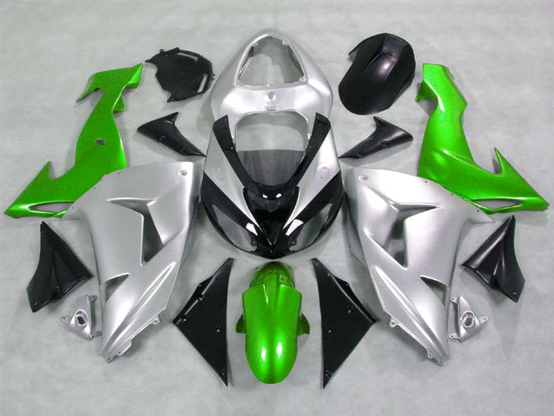 Motorcycle Fairings Kit - Silver/Green 2006-2007 Kawasaki ZX10R Motorcycle Fairings | NK10607-2 Motorcycle Fairings Kit - Silver/Green 2006-2007 Kawasaki ZX10R Motorcycle Fairings | NK10607-2