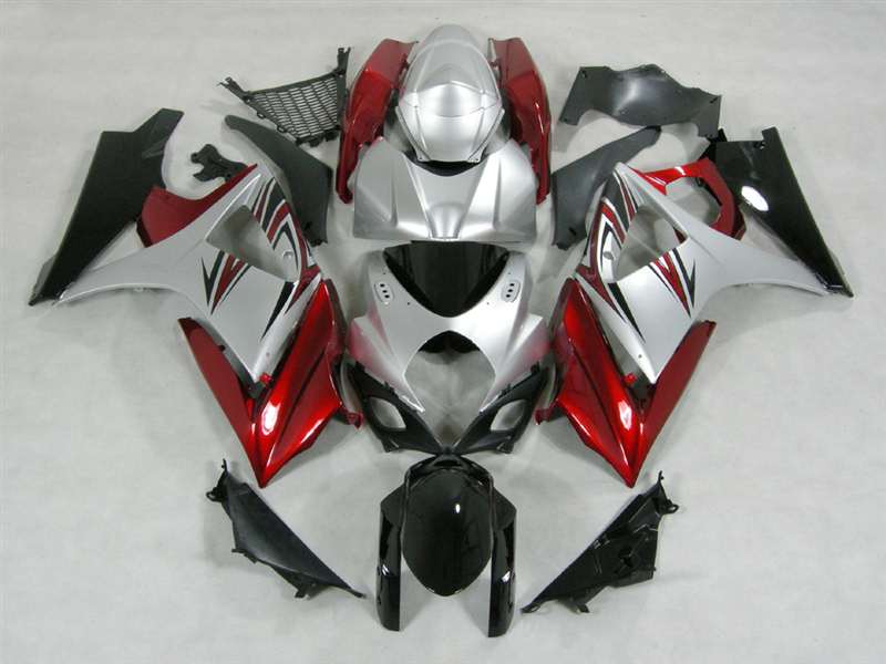 Motorcycle Fairings Kit - 2007-2008 Suzuki GSXR 1000 Silver/Red Accents Fairings | NS10708-9 Motorcycle Fairings Kit - 2007-2008 Suzuki GSXR 1000 Silver/Red Accents Fairings | NS10708-9