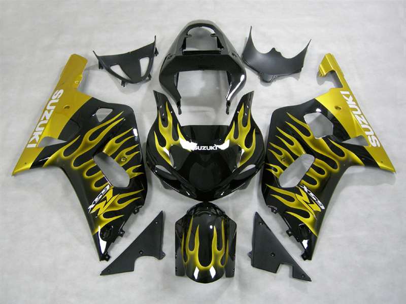 Motorcycle Fairings Kit - 2000-2003 Suzuki GSXR 600 750 Yellow Flames Fairings | NS60003-10