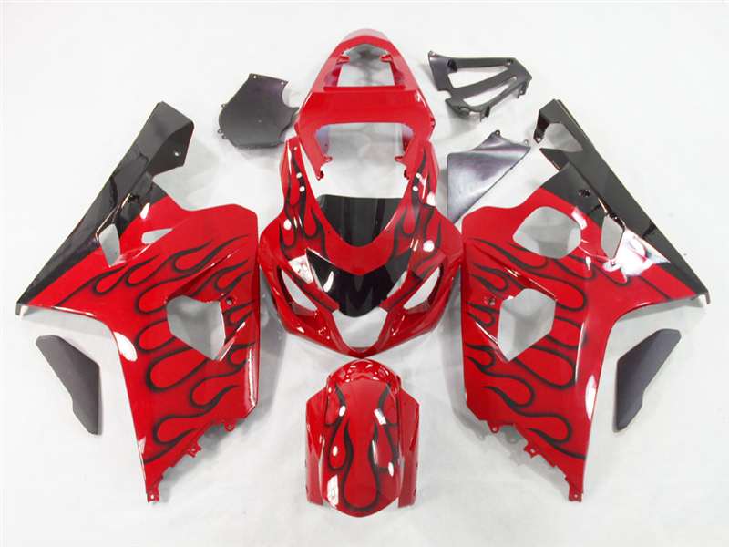 Motorcycle Fairings Kit - 2004-2005 Suzuki GSXR 600 750 Black Fire on Red Fairings | NS60405-2 Motorcycle Fairings Kit - 2004-2005 Suzuki GSXR 600 750 Black Fire on Red Fairings | NS60405-2