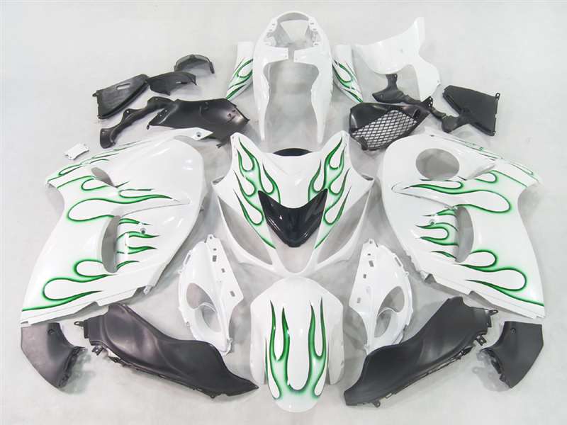 Motorcycle Fairings Kit - 2008-2020 Suzuki GSX1300R Hayabusa White/Green Flames Fairings | NSH0817-18 Motorcycle Fairings Kit - 2008-2020 Suzuki GSX1300R Hayabusa White/Green Flames Fairings | NSH0817-18