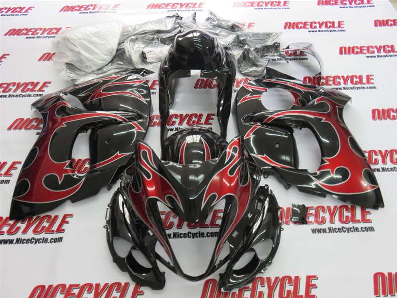 Motorcycle Fairings Kit - 2008-2020 Suzuki GSX1300R Hayabusa Black/Red Tribal Fairings | NSH0817-37