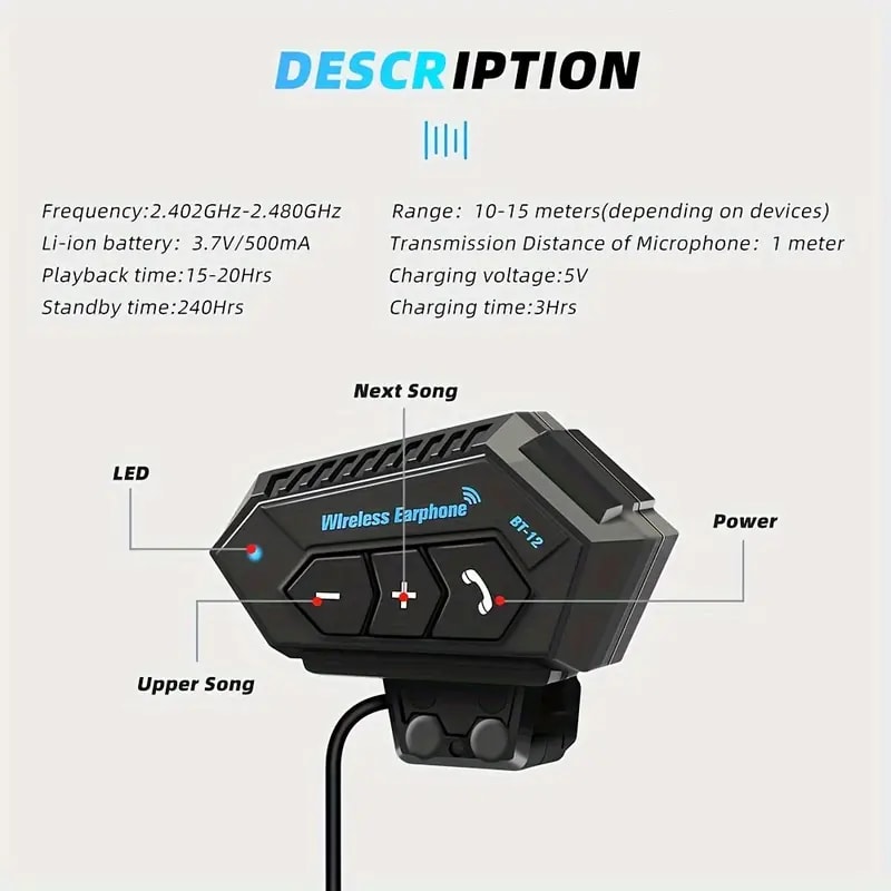 Wireless Motorcycle Helmet Earphone Headset – IP67 Waterproof, Hands-Free Call Kit, Stereo Music Player Wireless Motorcycle Helmet Earphone Headset – IP67 Waterproof, Hands-Free Call Kit, Stereo Music Player
