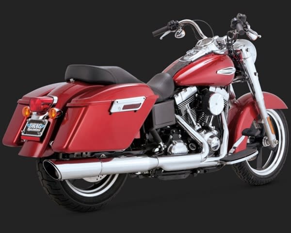 Harley Dyna Twin Slash 2-Into-1 Slip-On Chrome Exhaust Harley Dyna Twin Slash 2-Into-1 Slip-On Chrome Exhaust
