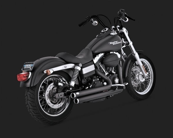 Harley Dyna Big Shot Staggered Black Exhaust Harley Dyna Big Shot Staggered Black Exhaust
